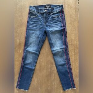 Express Dark Blue Skinny Ankle Jeans with Red Trim Short